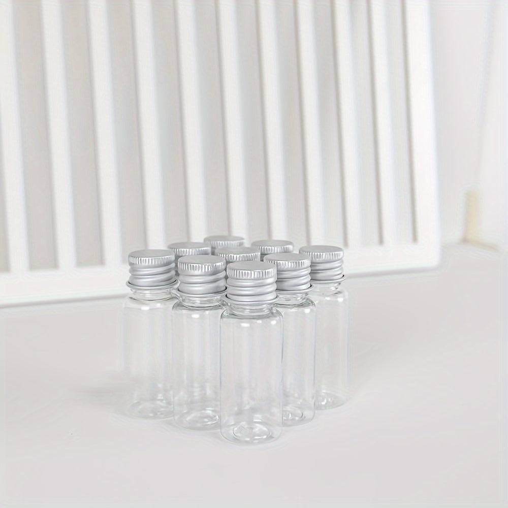 20pcs Mini Plastic Bottles with Aluminum Screw Caps - Shatterproof & Airtight, 5/10/20ml Sizes - Perfect for Beads, Decorations, DIY, Sample Jars, Compact Storage & Travel - Durable & Versatile