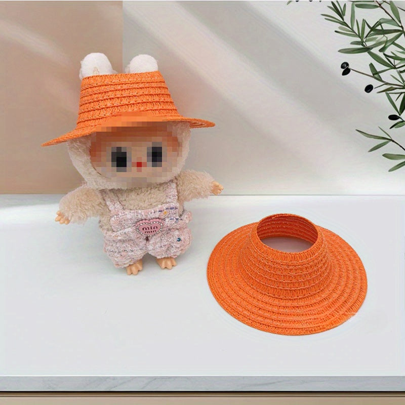 Bubu-Style Open-Top Straw Hat, Woven Party Accessory for Rural-Themed Outfits, with Interchangeable Decorations for Dolls.