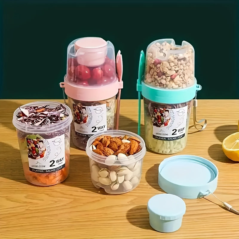 [BPA-Free PP Salad Container] 1pc Salad Cup with Fork & Sauce Holder - Leakproof, BPA-Free PP Plastic, Perfect for School Lunches, Picnics & Breakfasts