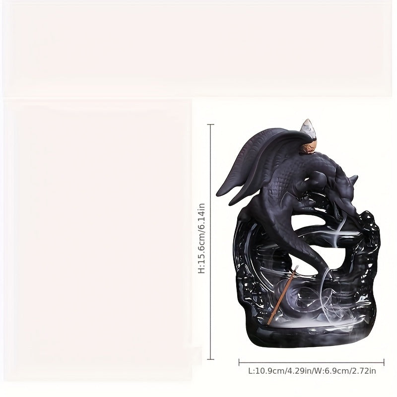 Elegant Black Winged Dragon Backflow Incense Burner - Ceramic Waterfall Smoke Holder for Home Decor, and Air Purification - Perfect for Yoga, Christmas, Halloween, Easter, Thanksgivin