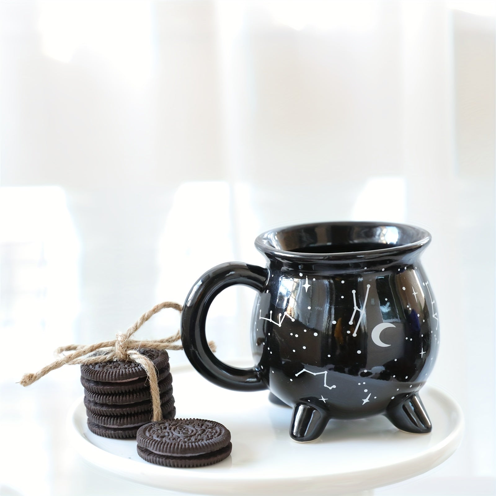 1pc,Moon And Stars Coffee Mug,350ml/11.8oz Witch Brew Shaped Ceramic Coffee Cups, Divination Water Cups, Spooky Witch Coffee Cup for Adults & Youngsters, Perfect for Halloween or Witchy Tabletop Decor, Festive Beverage Mug | Celestial Pattern Mug