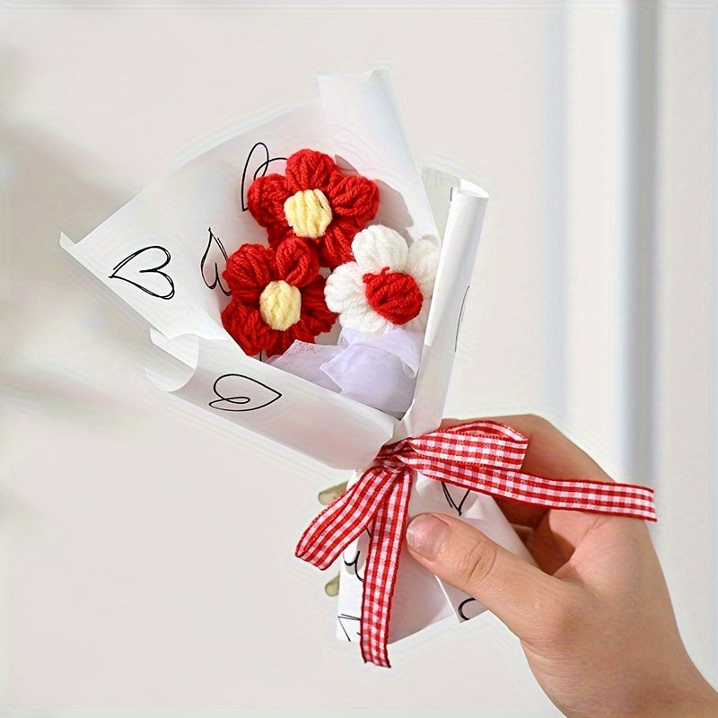 [Artificial Flower Bouquet] 1pc Artificial Mini Knitted Puff Flower Bouquet, Creative Fabric Home Decor Accent - No Electricity or Battery Needed, Ideal for Valentine's Day, Mother's Day, Christmas, Graduation