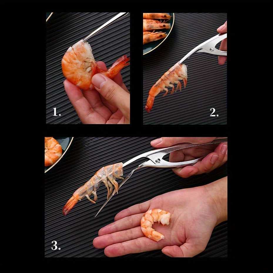 1-Pack Stainless Steel Herringbone Shrimp Peeler Tool - Ergonomic Design for Effortless Shell Removal, Durable Kitchen Gadget for Shrimp, Crab & Lobster - Professional & Home Chef Essential, Seafood Preparation, Sleek Metallic Finish, Comfortable Grip Han