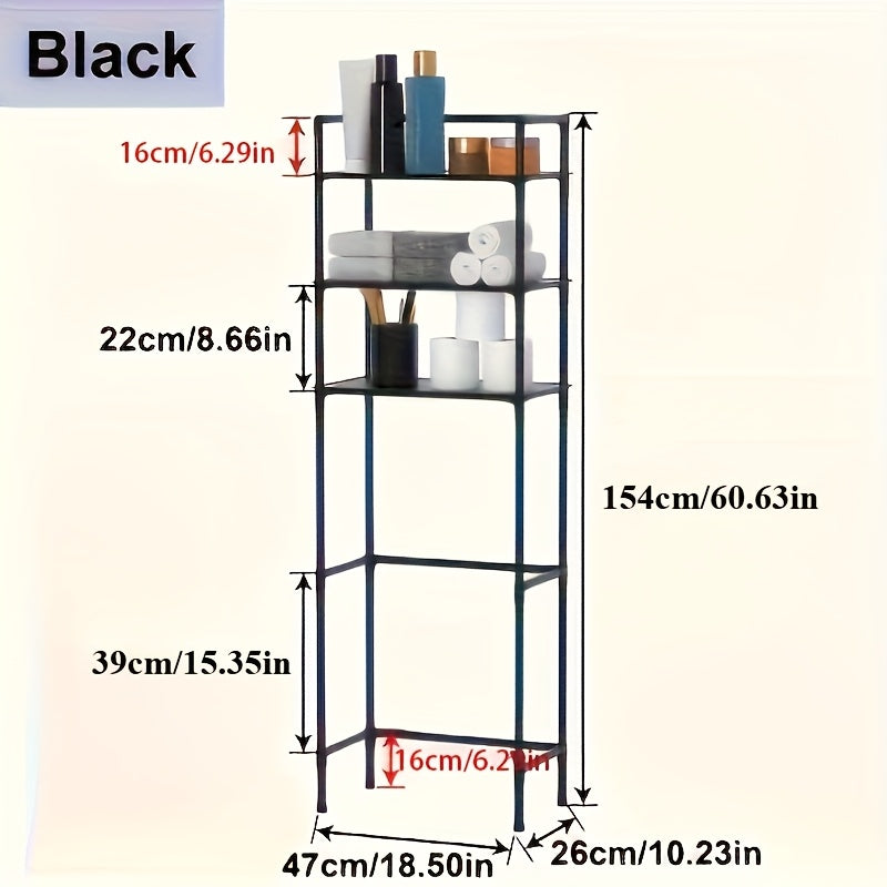 3-Tier Over-the-Toilet Metal Bathroom Organizer Rack - Space-Saving, Freestanding Multi-Purpose Storage Shelf for Toiletries, Durable Iron with Black Finish, Ideal for Bathroom Organization, Bathroom Organizers And Storage, Shelves