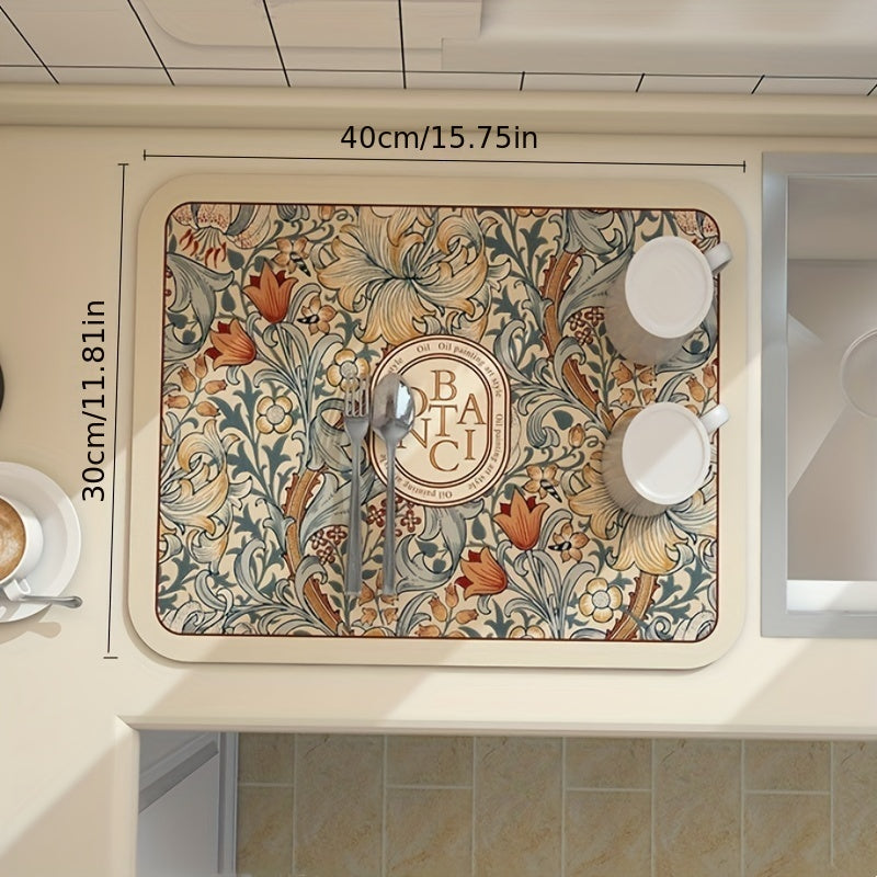 1pc Diatom Mud Fabric Dish Drying Mat, Fantasy Style, Washable, Heat Insulation, Tabletop Protection, Home Kitchen Table Decor, Tableware Accessories