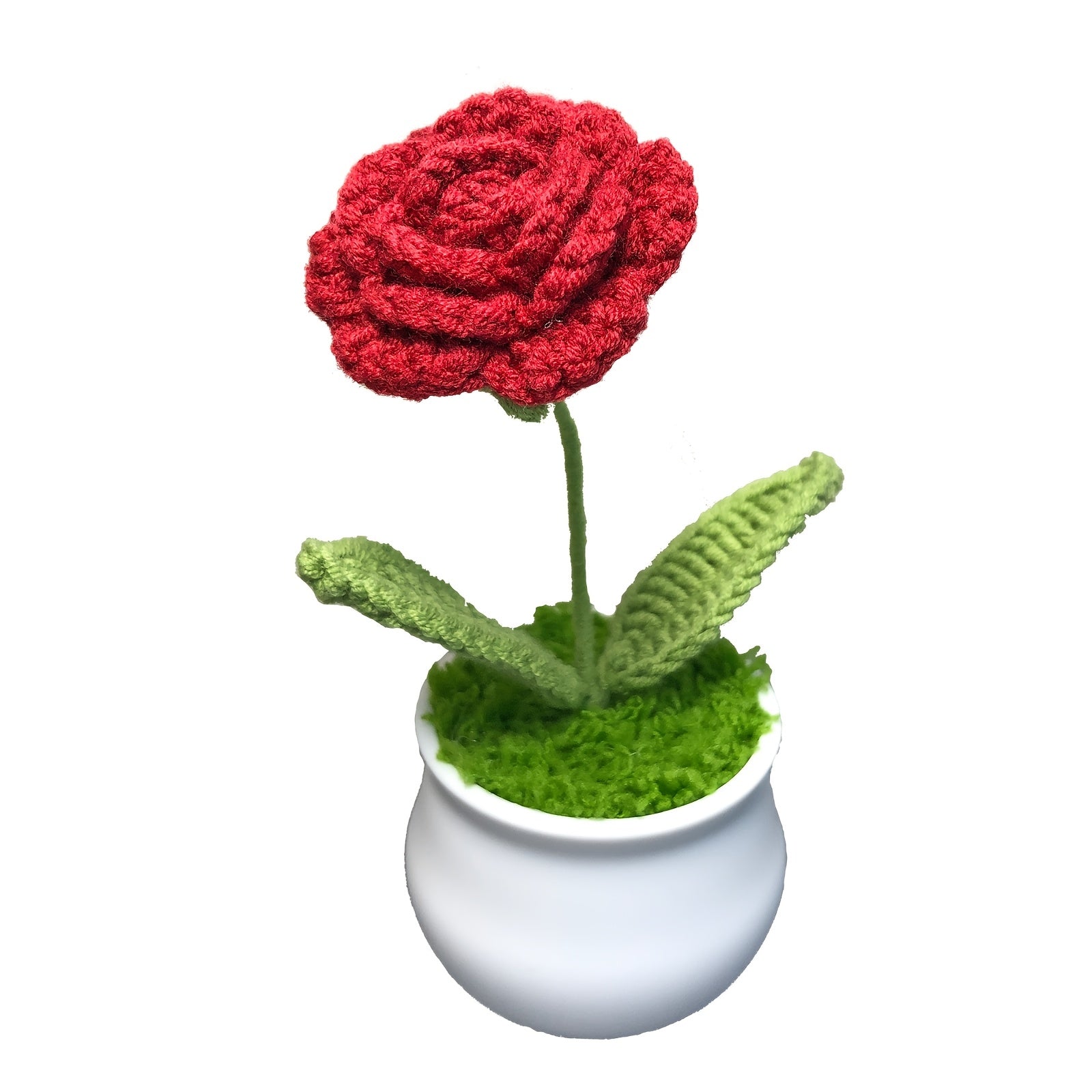1pc Hand-Knitted Miniature Potted Flower Decor - Vibrant Multicolor Fabric Artificial Floral Arrangement, No Fade No Pill, Cute Table Centerpiece for Home Office Desk, Graduation Party, Festive Gift (No Vase Included)