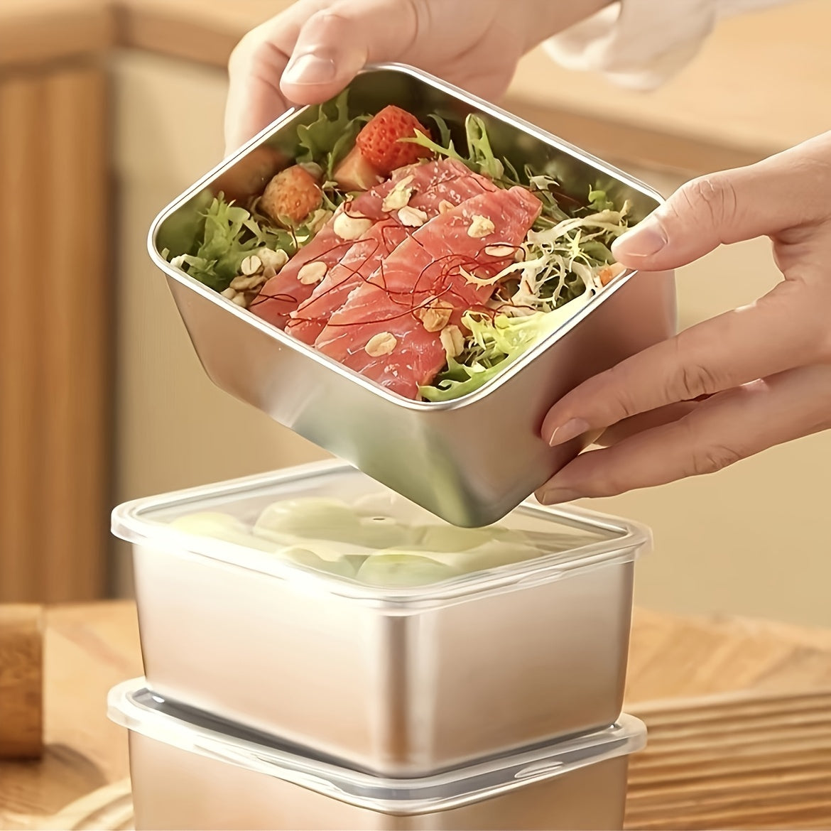 [Stainless Steel Storage Containers] 7pcs Leakproof Stainless Steel Food Storage Containers - Flip-Top Lids, Stackable for Outdoor Camping, Family Gatherings, Office & School