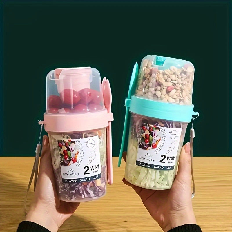 [BPA-Free PP Salad Container] 1pc Salad Cup with Fork & Sauce Holder - Leakproof, BPA-Free PP Plastic, Perfect for School Lunches, Picnics & Breakfasts