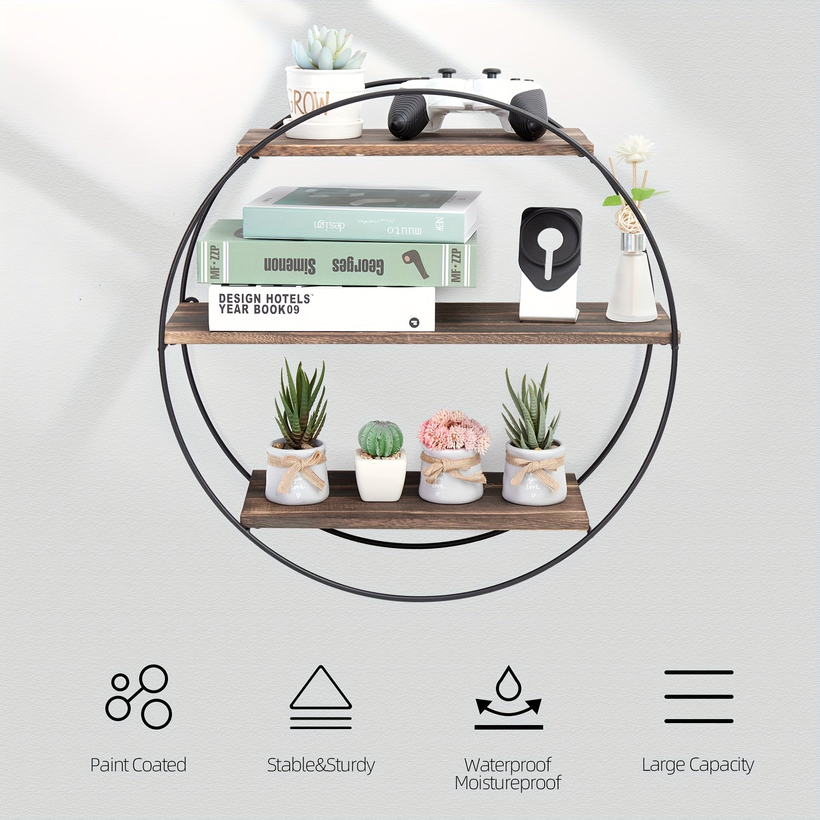 Classic Wooden 3-Tier Round Floating Shelves