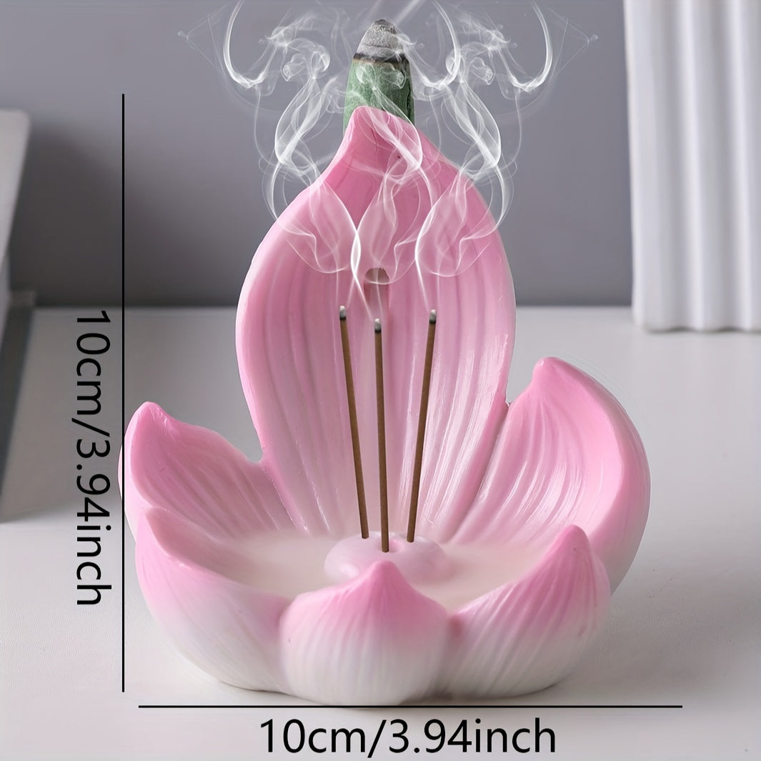 Unscented Resin Lotus Flower Incense Holder for Yoga, Meditation, and Home Decor, Ideal for Christmas, Halloween, Thanksgiving, and Ramadan