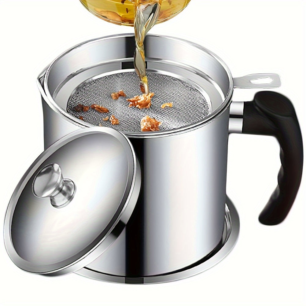 Easy-Pour Stainless Steel Grease Container with Strainer - Ideal Kitchen Accessory for Cooking Oil & Grease Storage