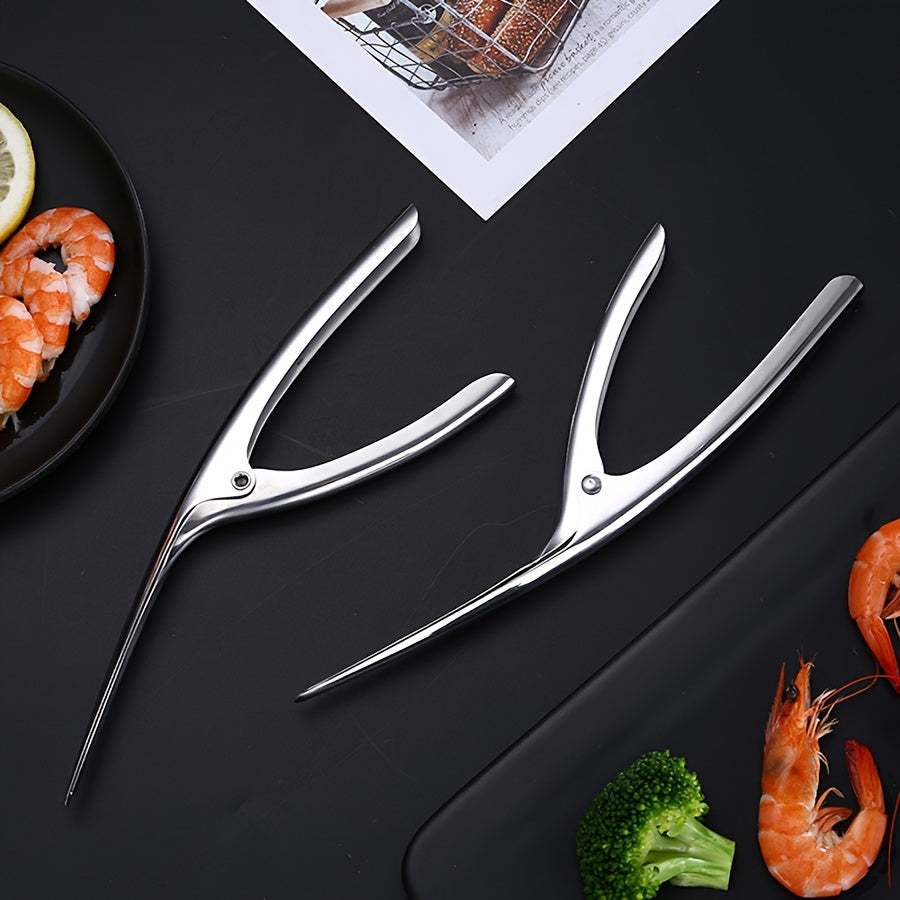 1-Pack Stainless Steel Herringbone Shrimp Peeler Tool - Ergonomic Design for Effortless Shell Removal, Durable Kitchen Gadget for Shrimp, Crab & Lobster - Professional & Home Chef Essential, Seafood Preparation, Sleek Metallic Finish, Comfortable Grip Han