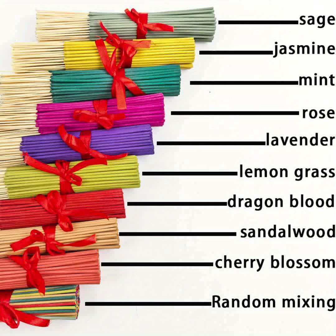 11 Styles of Clean, Low-Powder 22cm Flower and Wooden Handmade Bamboo Sticks Incense, Optional with Jasmine Mint White Sage Rose Lavender Sandalwood Lemongrass Dragon Blood Flower Frankincense Cherry Blossom Vanilla Mixed Scents, Suitable for Home Hotel O