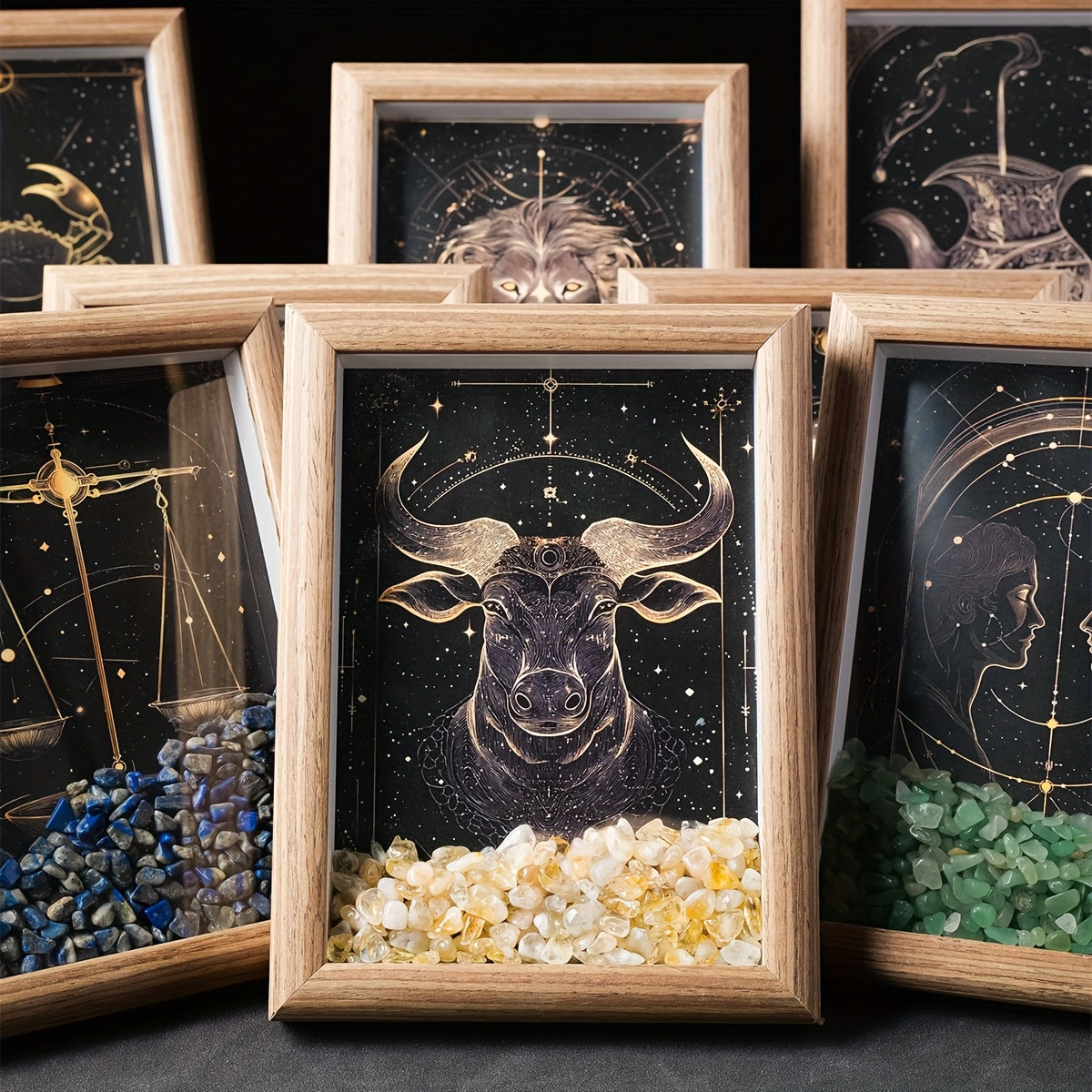 1pc Natural Crushed Stone Zodiac Signs Photo Frame Crystal Crafts for Home Decoration Home Desktop Decoration Housewarming Birthday Christmas Gift