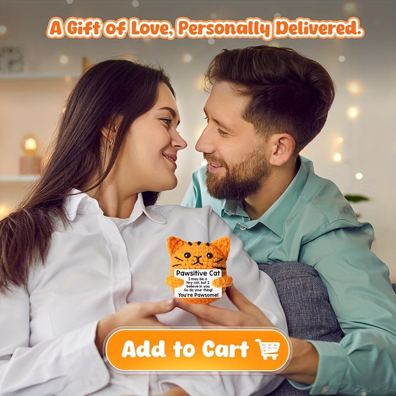 Cat Crochet DIY Kit-Emotional Support Handmade Gift with Positive Quote-Heartwarming Gift for Graduation, Best Friends & Cat Lovers