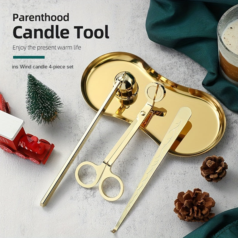 3/4pcs Small Aromatherapy Candle Tool Set, Candle Snuffer Tool Set, Stainless Steel Candle Scissors, Wick Trimmer, Candle Extinguisher Cover, Candle Wick Hook, Candle Accessories