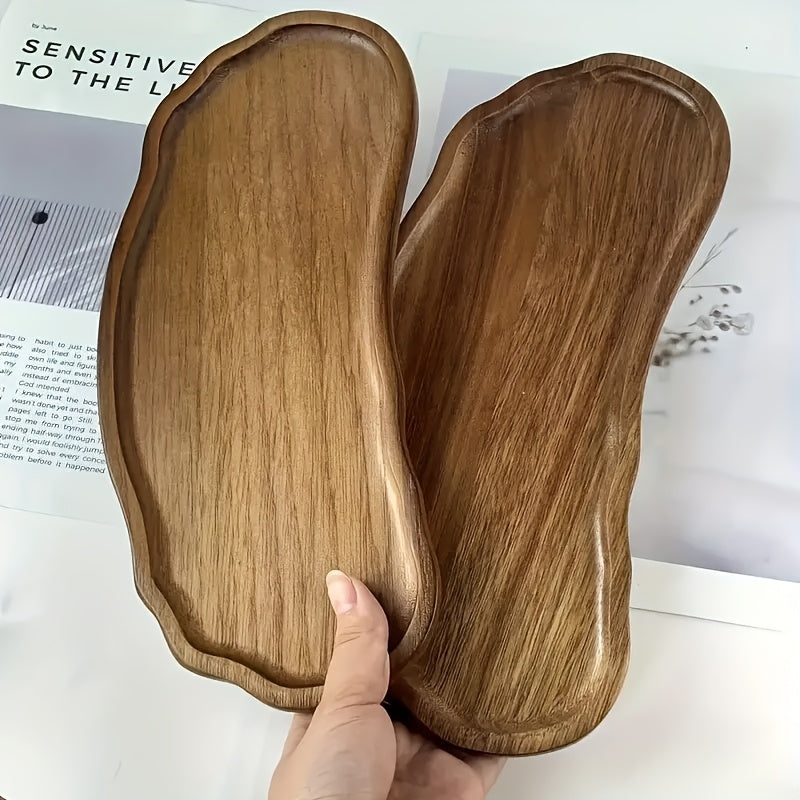 Lightweight Solid Wood Handcrafted Wooden Dessert Plate Set - Oval Serving Tray, Multi-Use Platter, Ideal for Breakfast, Coffee, Tea, Snacks, Plants, Room Decor - with Cheese Board & Serving Dish for Holiday Gift, All-Season Kitchen Accessory