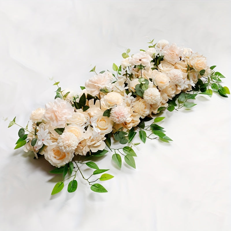 [Artificial Flower Garland] Wedding Artificial Peony & Rose Flower Garland Decor - Decor Floral Arrangement for Wedding Arch Background, DIY Wedding Wall Decor Supplies with Plastic Foliage, Party Event Decor