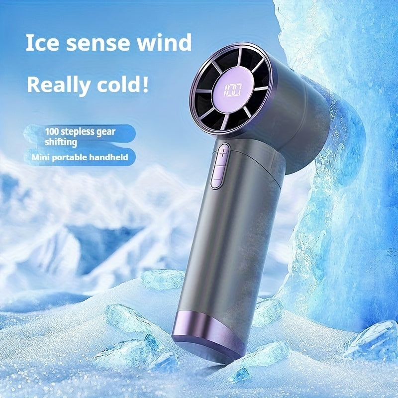 1pc Portable Turbo Handheld Fan with LED Display, 100-Speed Adjustable Mini Fan - USB Charging, 3000Mah, Maximum Wind Speed 9M/S, for Cooling, Compact And Portable, Suitable for Travel/Camping/Outdoor