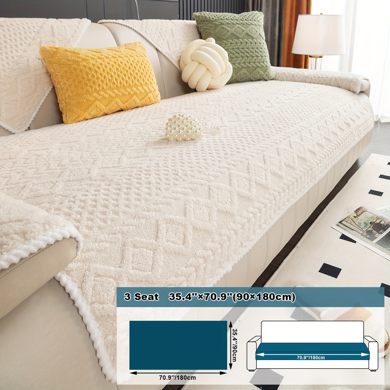 Classic Jacquard Shu Velveteen Sofa Cover - Pet-Friendly, Non-Slip, Machine Washable, Breathable 100% Polyester, 1pc