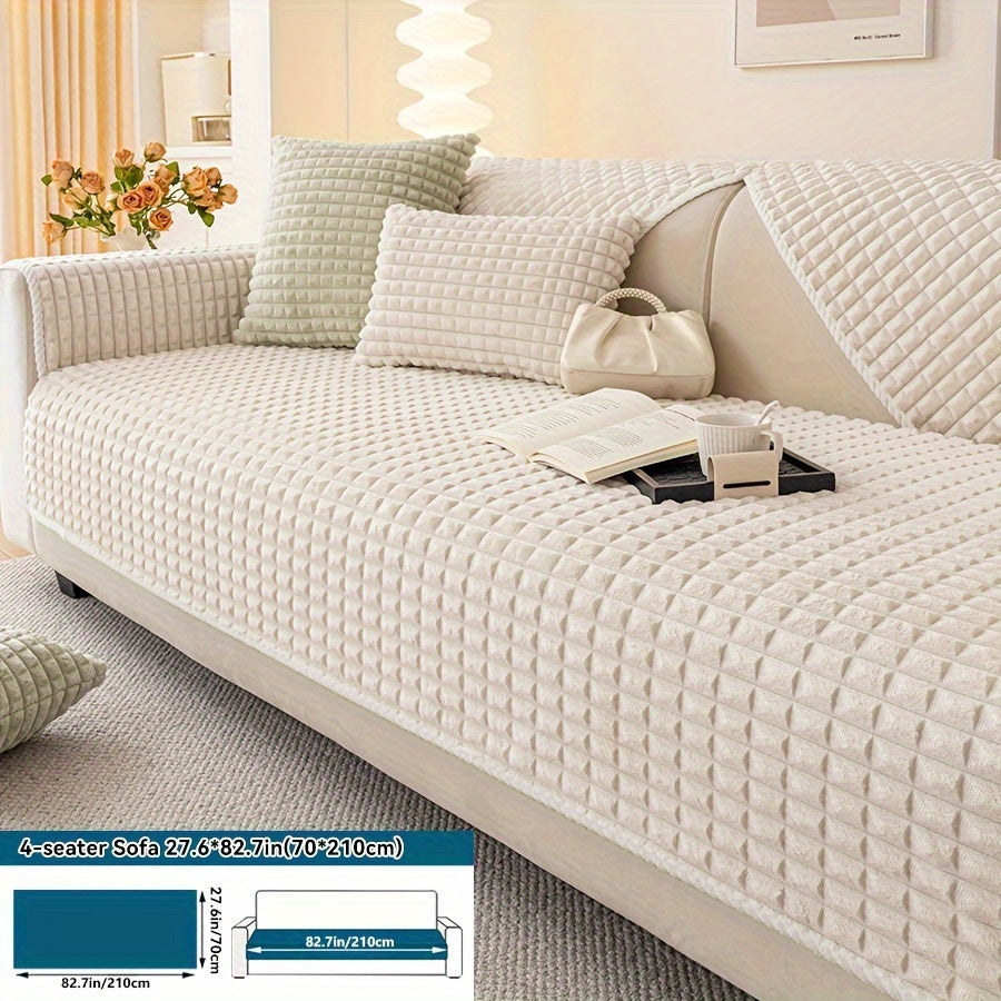 1pc Plush Sofa Cover - Soft, Thick, and Pet-Friendly Couch Protector for All Seasons, Non-Slip Furniture Slipcover for 1 to 4-Seater Sofas, Beige/Light Green/Dark Gray/Black Options, Perfect for Living Room, Bedroom, or Office Decor, Sofa Protection Cover