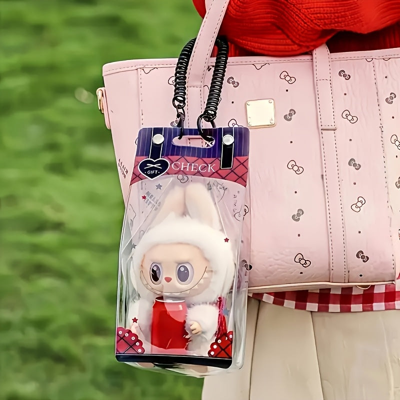 Labubu Monster Series Plush Toy Protective Cover with Spring Keychain - Transparent Storage Bag, Cute Collectible Gift for Girls, Girlfriend, Sister, Friends (Excluding Dolls)