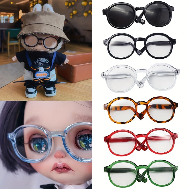 3pcs Decorative Plastic Glasses for Labubu & Collectible Figurines - 6.5cm Round Rimmed Fashion Doll Eyewear in Multicolor, Gray, Red, Green, Transparent, Black - Perfect Gift for Figure Collectors, Collectible Accessories, Playful Accessory, Durable Figu