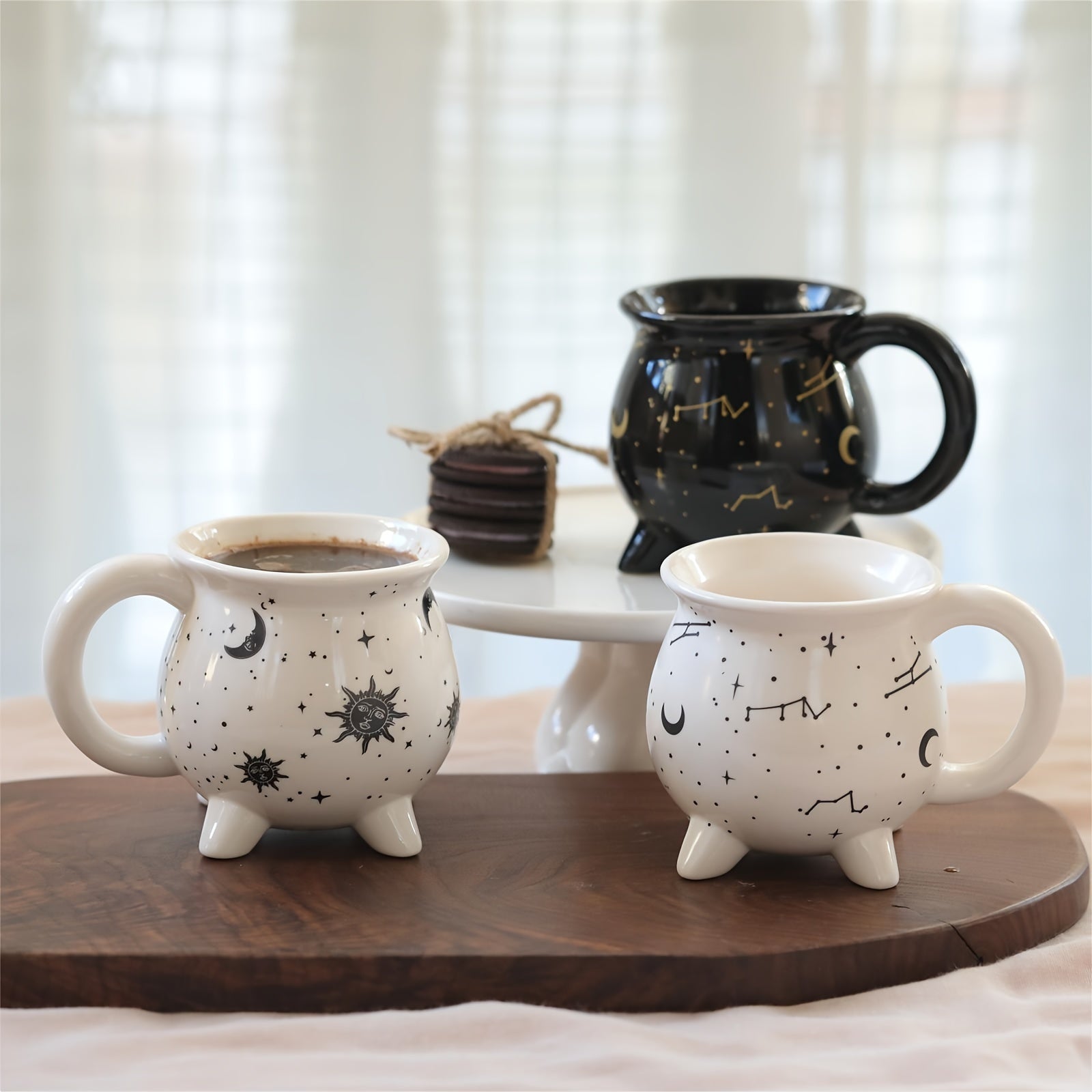1pc,Moon And Stars Coffee Mug,350ml/11.8oz Witch Brew Shaped Ceramic Coffee Cups, Divination Water Cups, Spooky Witch Coffee Cup for Adults & Youngsters, Perfect for Halloween or Witchy Tabletop Decor, Festive Beverage Mug | Celestial Pattern Mug
