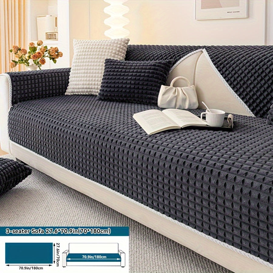 1pc Plush Sofa Cover - Soft, Thick, and Pet-Friendly Couch Protector for All Seasons, Non-Slip Furniture Slipcover for 1 to 4-Seater Sofas, Beige/Light Green/Dark Gray/Black Options, Perfect for Living Room, Bedroom, or Office Decor, Sofa Protection Cover