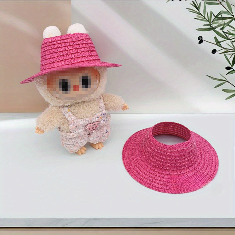 Bubu-Style Open-Top Straw Hat, Woven Party Accessory for Rural-Themed Outfits, with Interchangeable Decorations for Dolls.