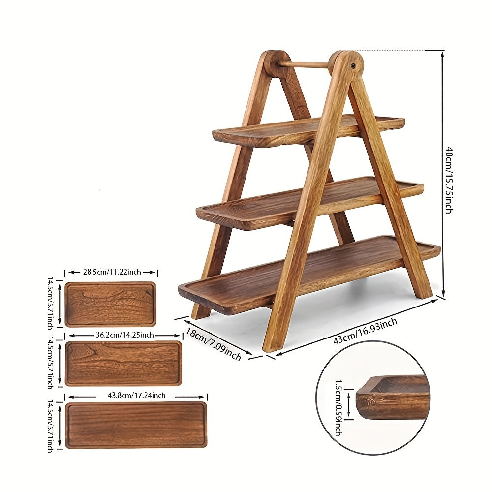1-Tier Rustic Wooden Tray Rack - Versatile 3-Tier