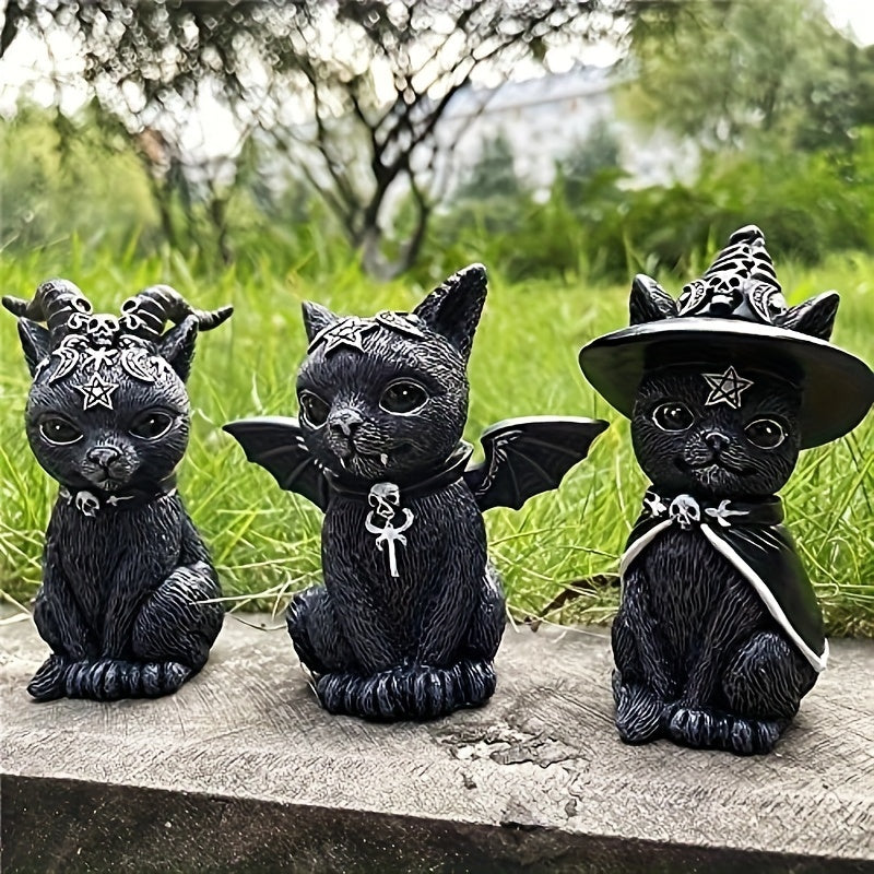 1pc, Exquisite Winged Occult Cat Figurine - Poly Resin Decorative Figurine with Mysterious Design - Ideal for Home Room Decor, Desk, Garden, and Room Decoration Supplies