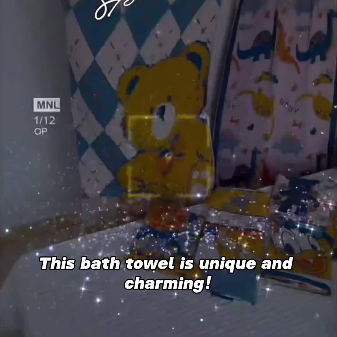 [Super Absorbent Cartoon Towel] Super Absorbent 1pc Cartoon Bear & Dinosaur Themed Cotton Bath Towel - 400 GSM, Quick-Dry, Soft & Skin-Friendly, Oversized Towel/Blanket for Bathroom, Modern Style, Knit Fabric, 100% Cotton, Wash Cloths