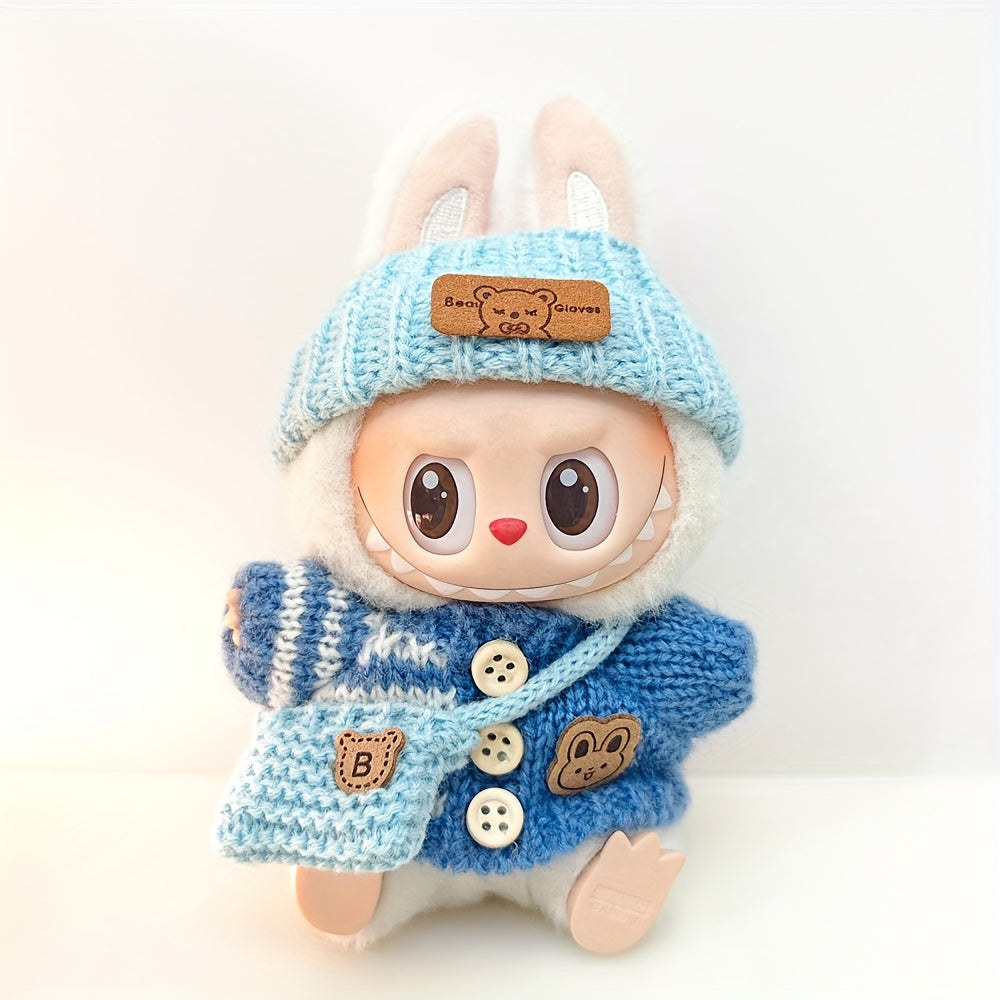 Labubu Fashion Clothing Set, Suitable for Dolls (No Dolls Included), Handmade 3-Piece Set, Cute Clothes, Bag, Hat, DIY Stylish And Fun Labubu Clothing Accessories, Perfect for Daughter'S Birthday, Anniversary, Or Holiday Gifts.