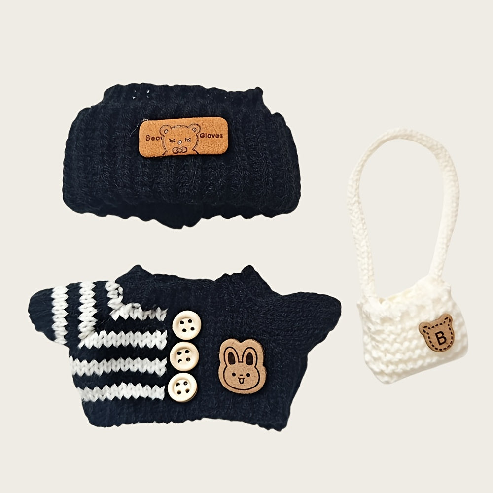 Labubu Fashion Clothing Set, Suitable for Dolls (No Dolls Included), Handmade 3-Piece Set, Cute Clothes, Bag, Hat, DIY Stylish And Fun Labubu Clothing Accessories, Perfect for Daughter'S Birthday, Anniversary, Or Holiday Gifts.