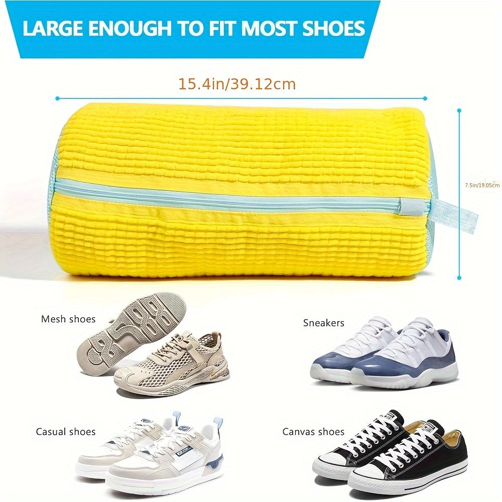 [Soft Laundry Bag] Soft Chenille Laundry Bag | Yellow Shoe Washing Machine Bag for Washer & Dryer with Noise Reduction, Oval Zipper Design, Rich Fluff Lining, Durable Polyester for Sneakers & Most Footwear