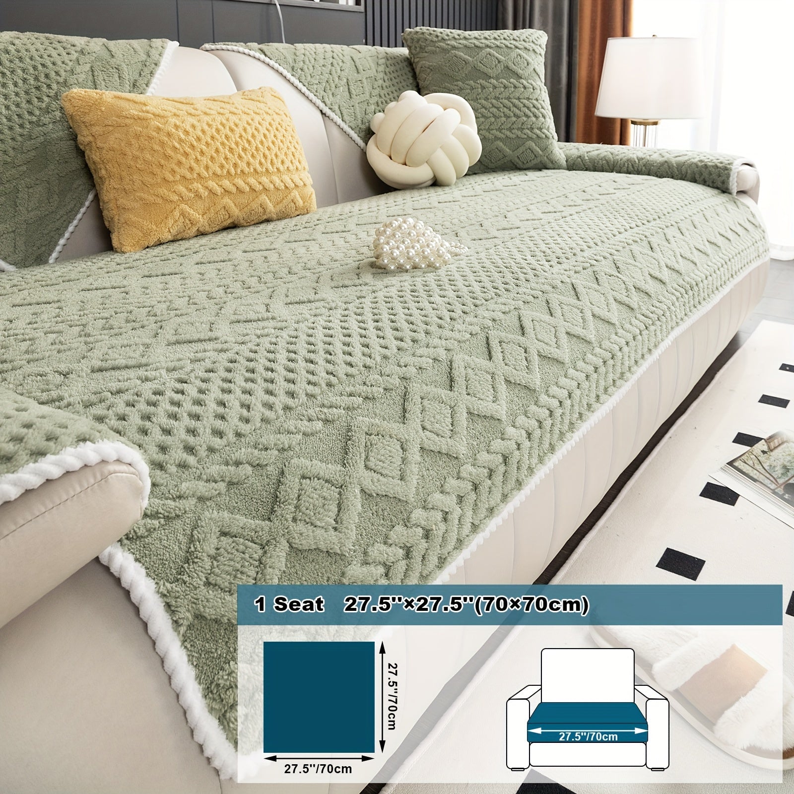 Classic Jacquard Shu Velveteen Sofa Cover - Pet-Friendly, Non-Slip, Machine Washable, Breathable 100% Polyester, 1pc