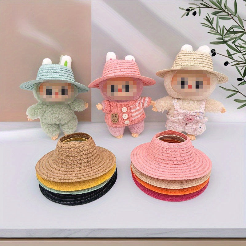 Bubu-Style Open-Top Straw Hat, Woven Party Accessory for Rural-Themed Outfits, with Interchangeable Decorations for Dolls.