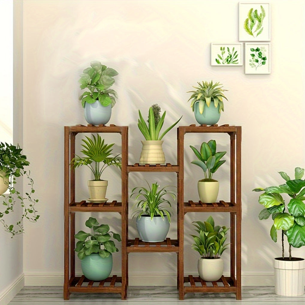 [Wooden Plant Stand] Adjustable Large Wooden Plant Stand | Flower Display Rack Multiple Pots Holder Corner Shelf Balcony Patio Garden Indoor Home Decor Flexible Combination