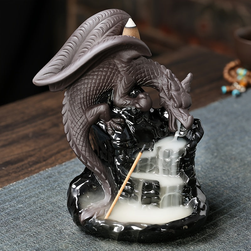 Elegant Black Winged Dragon Backflow Incense Burner - Ceramic Waterfall Smoke Holder for Home Decor, and Air Purification - Perfect for Yoga, Christmas, Halloween, Easter, Thanksgivin
