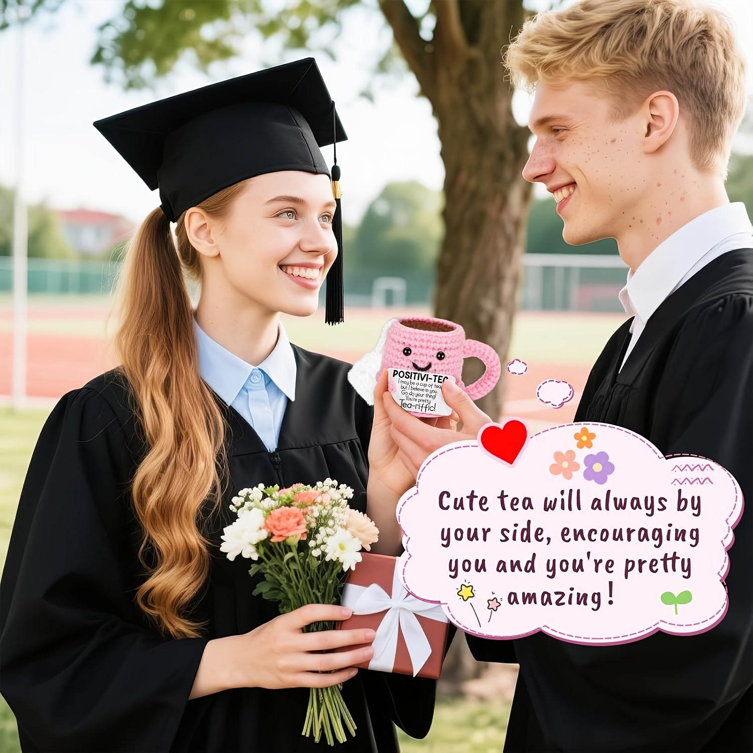 [Positivi-Tea Kit] Positivi-Tea Crochet Kit | DIY Pink Tea Cup with Motivational Card | Handmade Emotional Support Gift for Women, Friends, Teachers, Graduation & Birthday