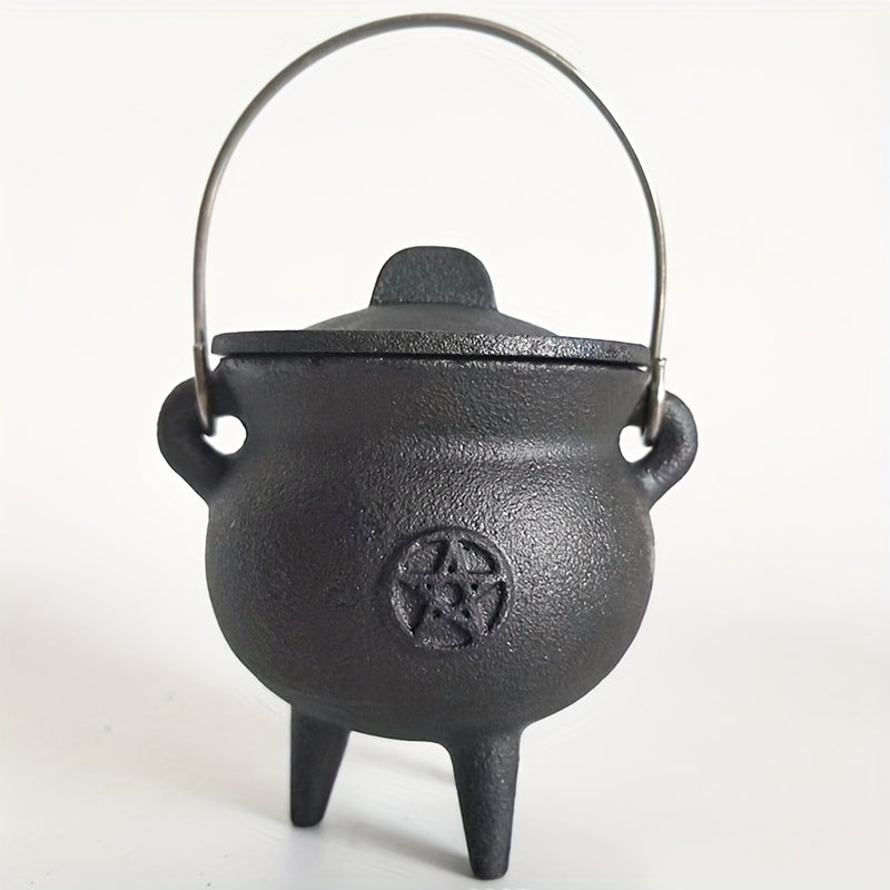 Cast Iron Cauldron With Lid And Carry Handle For Spells, Halloween Decoration Or Incense Burning, Classic Useful Practical Supplies Witchcraft Cast