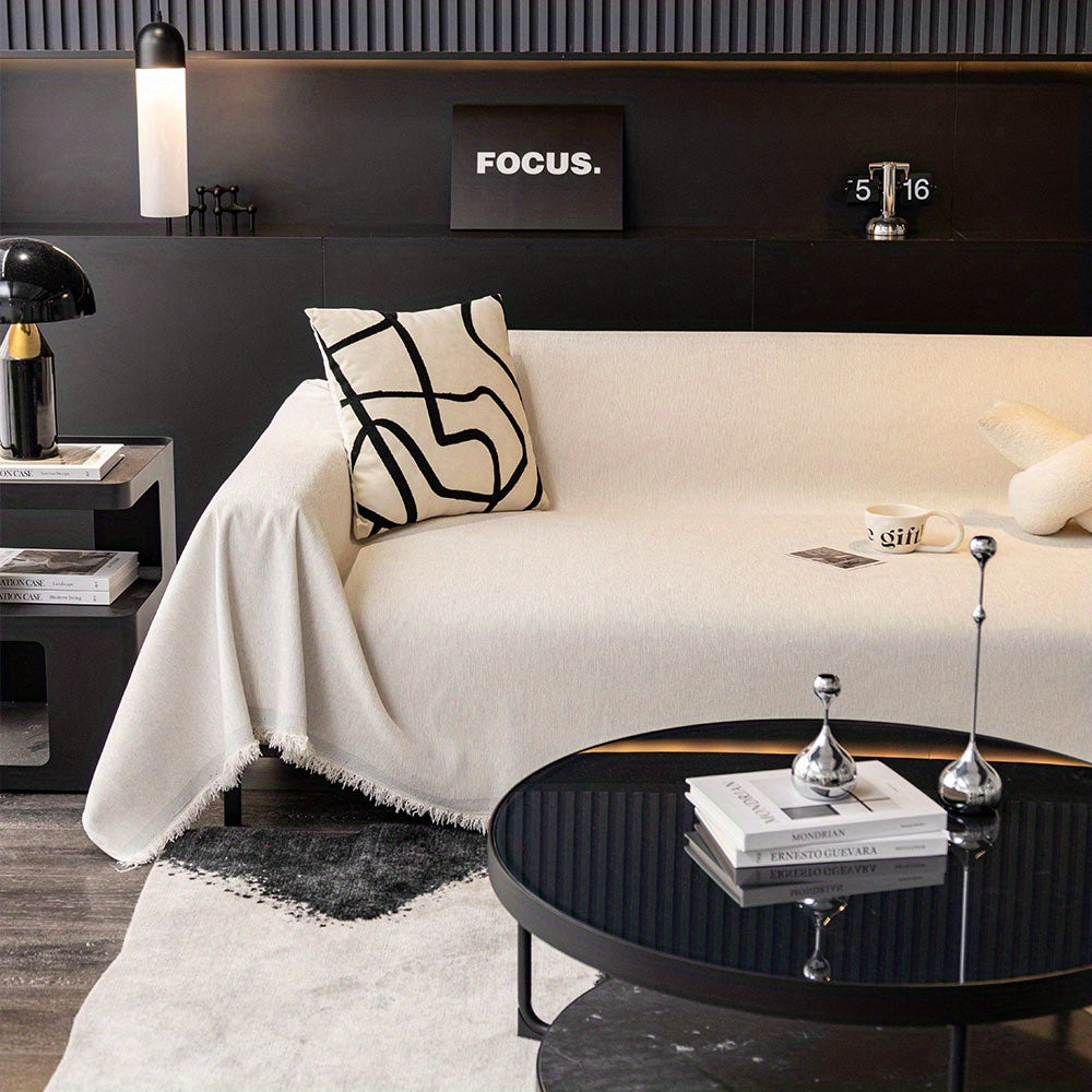 1pc Pet-Friendly Sofa Cover - Washable, Modern Gray Chenille Slipcover for 3-4 Cushion Sofas, Sectional Couch Protector for Living Room Furniture, Petfriendly Design, Sofa Protection Cover