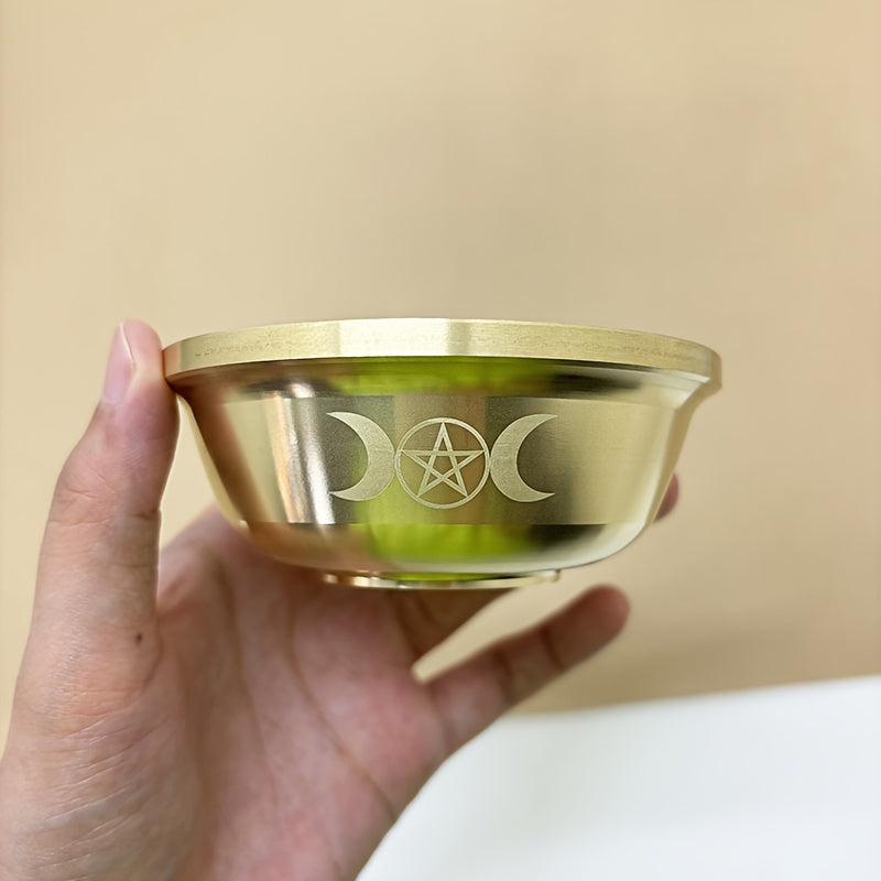 1pc Brass Altar Bowl with Golden Pentacle & Moon Design - Perfect for Witchcraft, Divination & Astrology - Ideal Home Decor for Christmas, Halloween, Easter, Hanukkah, Thanksgiving