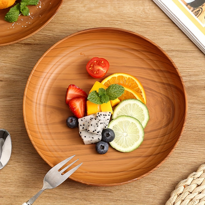 5pcs,10pcs,Wood Grain Color Dinner Plates, Thickened Plastic Dinner Plates, Salad Plate Bread Sandwich Plate, Breakfast Tray, Home Restaurant Dinner Plate Set, Main Course Noodle Pasta Rice Plate, Serving Tray, Party and Outdoor Camping Tray