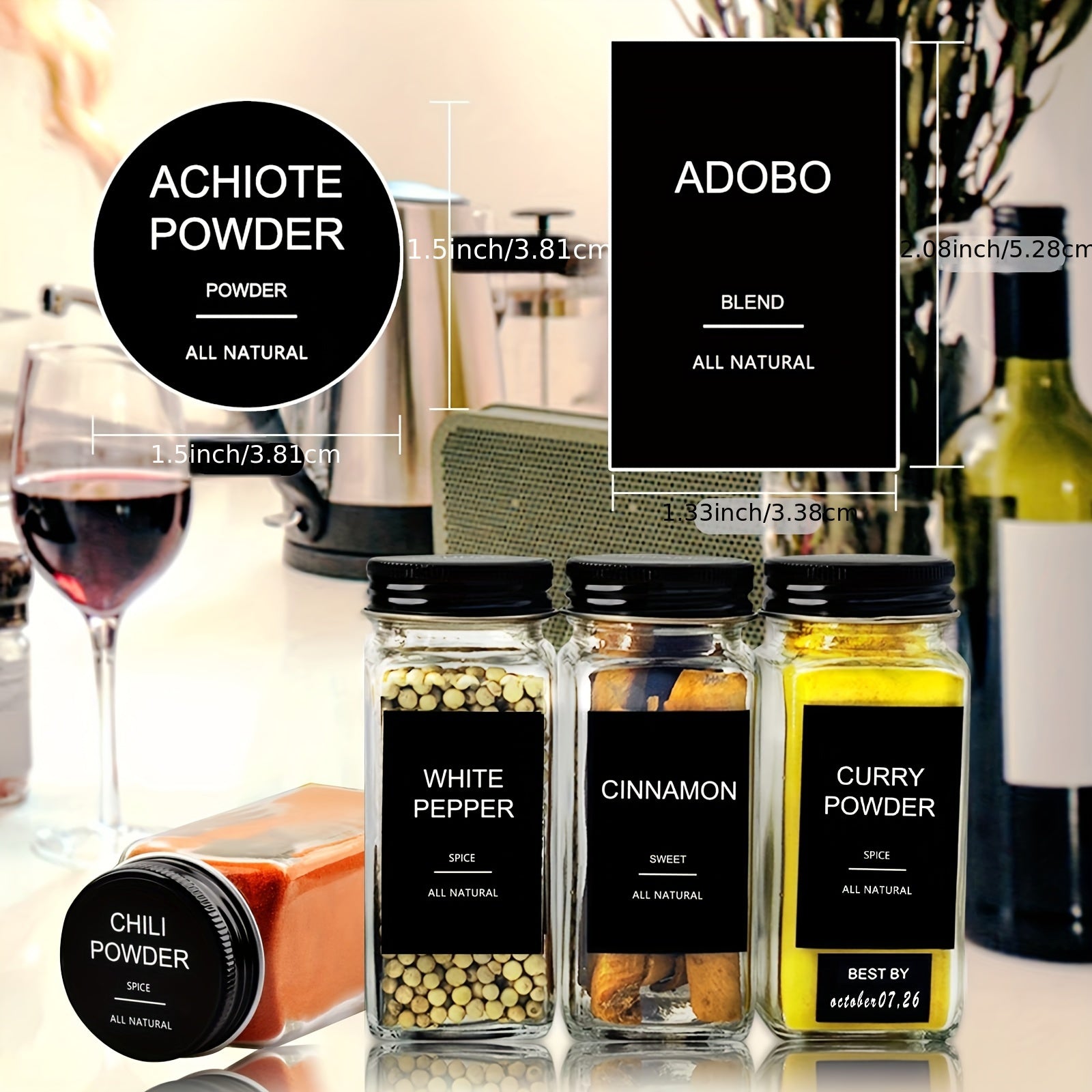 24pcs 4oz Glass Spice Jars With Metal Lids, Labels, Adjustable Measuring Spoon, Cleaning Brush & Collapsible Silicone Funnel, For Kitchen And Seasoning