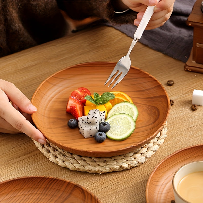 5pcs,10pcs,Wood Grain Color Dinner Plates, Thickened Plastic Dinner Plates, Salad Plate Bread Sandwich Plate, Breakfast Tray, Home Restaurant Dinner Plate Set, Main Course Noodle Pasta Rice Plate, Serving Tray, Party and Outdoor Camping Tray