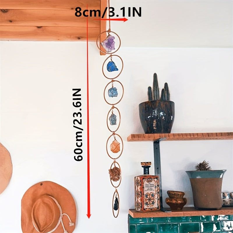 Vintage 7 Chakra Crystal Gemstone Wall Hanger - Rustic Hanging Ornament for Home Decor, Yoga & Spiritual Meditation, Natural Stones for Healing, Vintage Home Decor