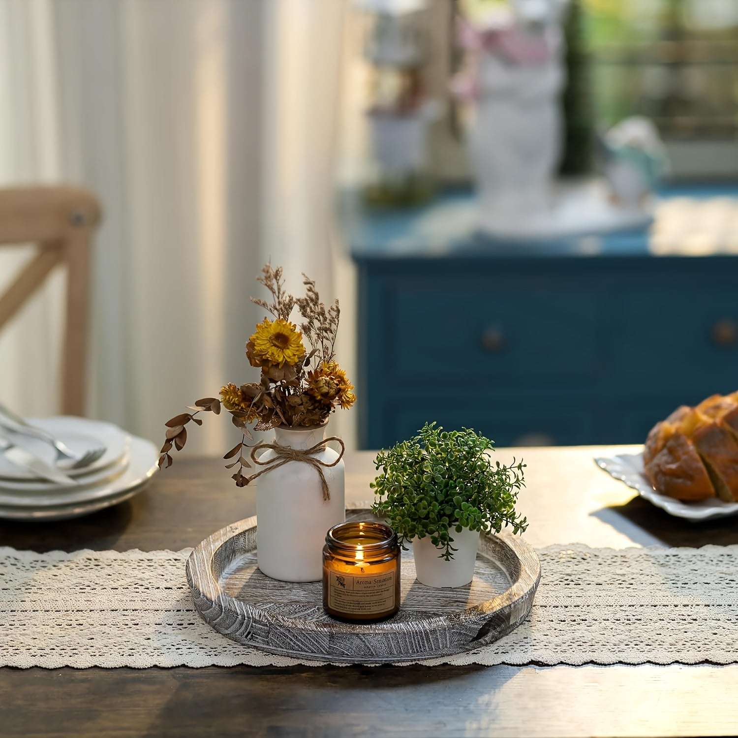 1pc Vintage Japanese-Style Round Dry Fruit Plate - White, Artificial Wood, 28.5cm, Perfect for Holidays like Christmas, Halloween, Easter, Thanksgiving, and Hanukkah, Festive Table Accessory | Vintage Design | Durable Tableware