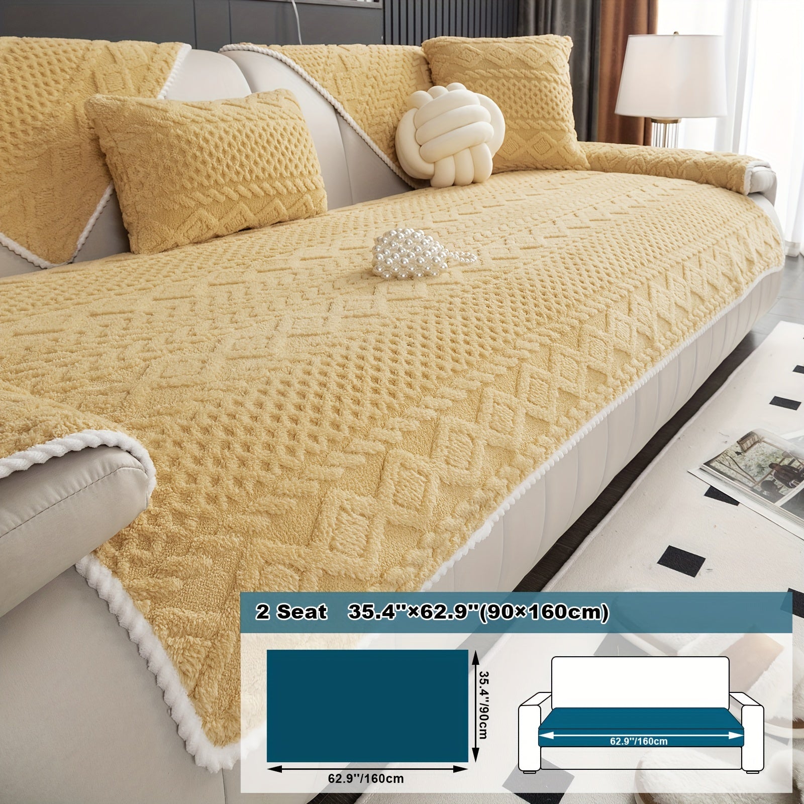 Classic Jacquard Shu Velveteen Sofa Cover - Pet-Friendly, Non-Slip, Machine Washable, Breathable 100% Polyester, 1pc